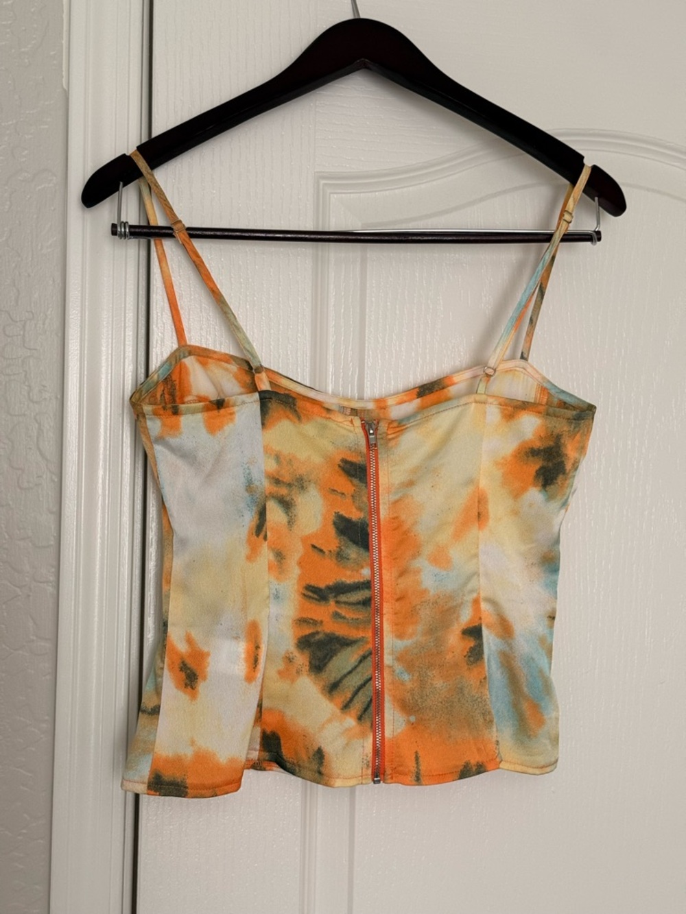 PrettyLittleThing Tie Dye Corset Top + Ruched Midi Skirt Set | Size 6 | Orange - Picture 7 of 9